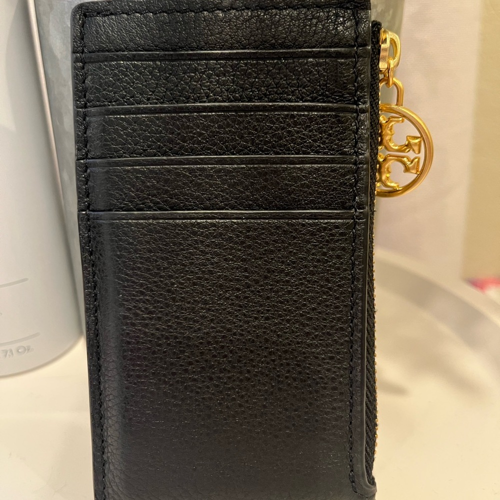 Elegant Black Card Holder with Gold Charm